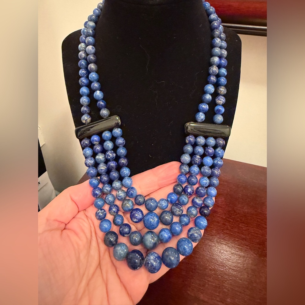 NWOT JAY KING DTR STERLING SILVER LAPIS & ONYX NECKLACE, 22" inches RARE - Picture 7 of 10